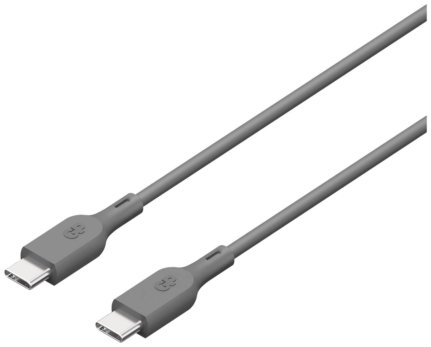 Twee grijze USB-C-kabels liggen naast elkaar. Ze hebben identieke aansluitingen en een strak, eenvoudig design.