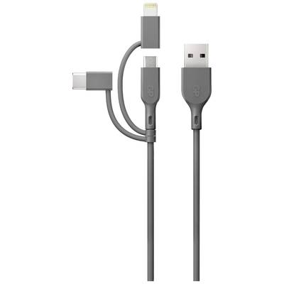 GP Batteries USB-laadkabel USB 2.0 USB-A stekker, Apple Lightning stekker, USB-micro-B stekker, USB-C stekker 1.00 m Gri