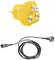 Gele aardingsplug met drie metalen aansluitingen, gemarkeerd als 'Earth Bonding Plug' en kabel met aansluitclip, voor ESD-beheersing.
