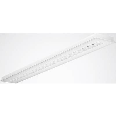Witte plafondlamp in rechthoekige vorm met moderne, gelijkmatig verdeelde lichtbronnen.
