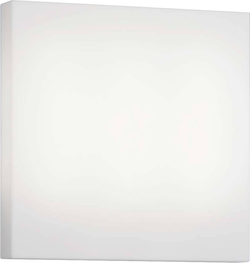 Een witte, vierkante wandlamp met een minimalistisch design, geïnstalleerd aan een muur.
