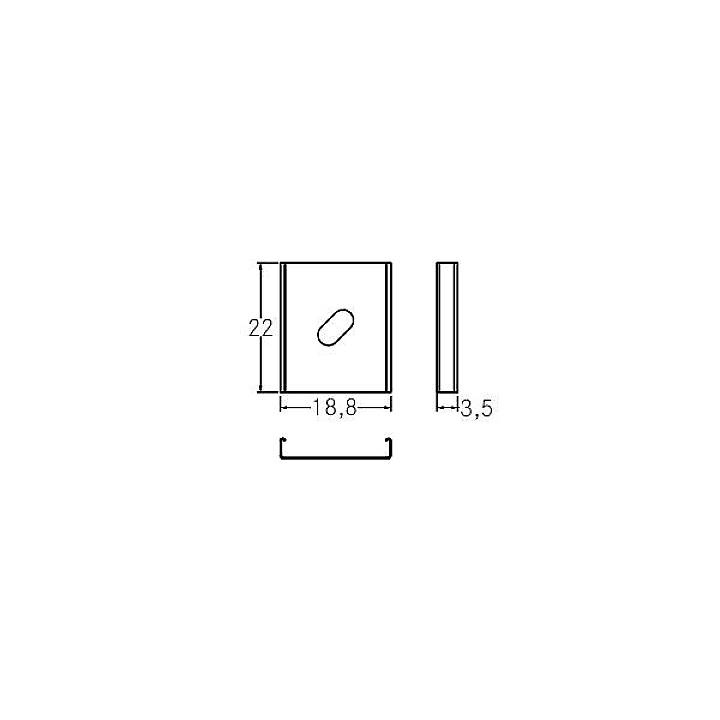 Technische tekening van een vierkant object met afmetingen: breedte 18,8 mm, hoogte 22 mm, diepte 3,5 mm.
