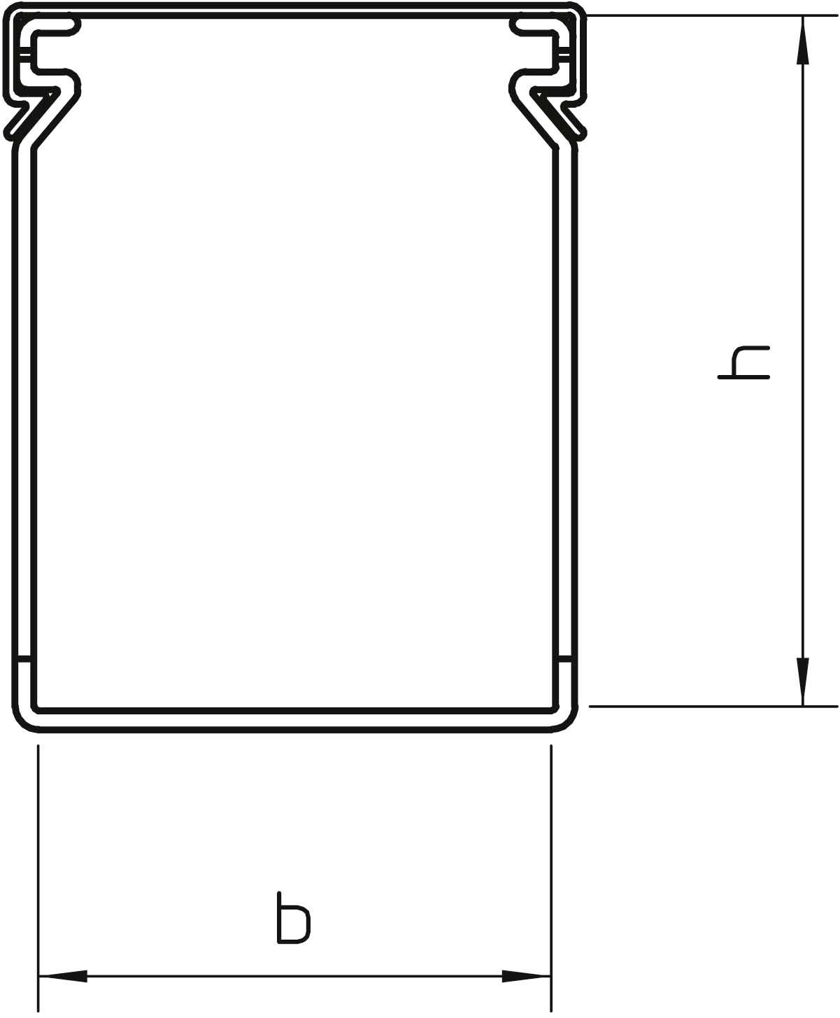Technische tekening van een rechthoekig profiel; breedte 'b' en hoogte 'h' zijn aangegeven.