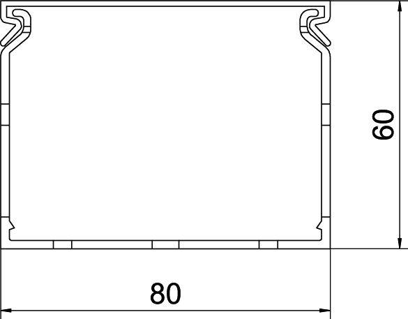 Technische tekening van een rechthoekig onderdeel met afmetingen: breedte 80 mm, hoogte 60 mm.