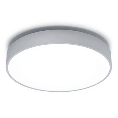 Ronde, moderne plafondlamp met wit afdekglas en grijze rand, geschikt voor binnenruimtes voor egale verlichting.