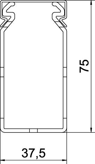 Doorsnede-tekening van een rechthoekig aluminiumprofiel met afmetingen van 37,5 mm breedte en 75 mm hoogte.
