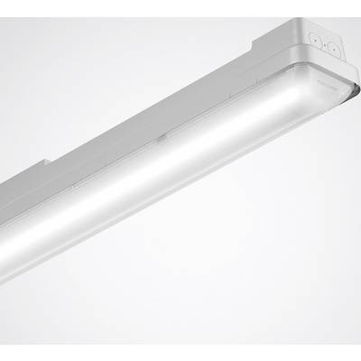 Een stralende LED-lamp met een rechthoekig, modern design, gemonteerd aan een witte plafond. Hij produceert helder, gelijkmatig licht.