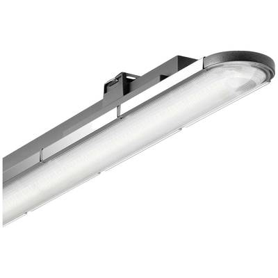 Langwerpige LED-plafondlamp met een grijs behuizing, geschikt voor industriële of commerciële verlichting, die een moderne designtaal uitstraalt.