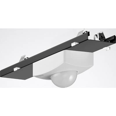 Een witte plafondsensor gemonteerd in een zwarte houder, geschikt voor ruimtebewaking. Sensordome steekt uit onder de houder.