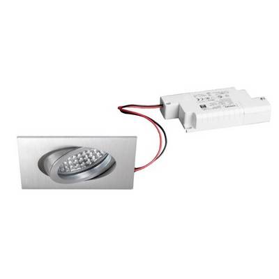 Rechthoekige LED-inbouwspot van geborsteld metaal met geïntegreerde driver en rood-zwarte kabel, geschikt voor moderne interieurs.