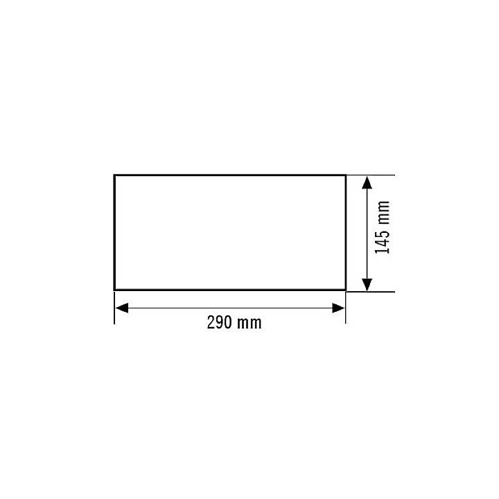 Rechthoek met afmetingen 290 mm breedte en 145 mm hoogte, voorzien van maatlijnen.