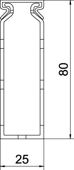 Lijntekening van een flessenprofiel met afmetingen: hoogte 80 mm, breedte 25 mm.