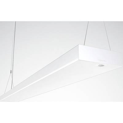 Witte, rechthoekige, hangende LED-lamp voor een lichte achtergrond, geschikt voor moderne ruimteverlichting.