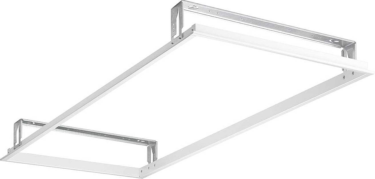 Witte rechthoekige LED-plafondlamp met zilveren bevestigingsranden aan beide uiteinden, geschikt voor moderne interieurs.