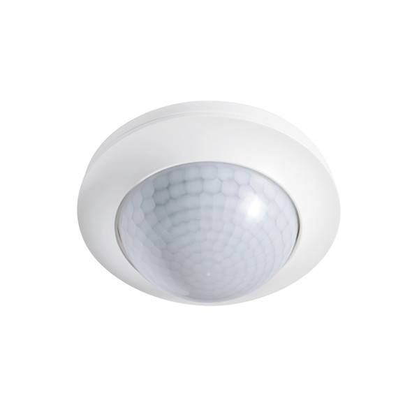 Witte plafond bewegingsmelder met rond design, geschikt voor bewegingsdetectie in binnenruimtes ten behoeve van geautomatiseerde verlichting.