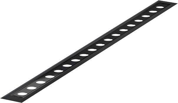 Metalen rail met ovale gaten langs de lengte, mogelijk bedoeld voor bevestiging of ondersteuning van constructies.