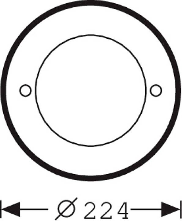 Technische tekening van een cirkel met twee kleine gaten en een diameter van 224 mm, waarbij de afmetingen zijn gemarkeerd.