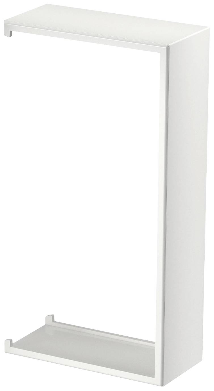 Een witte, rechthoekige handdoekhouder van metaal met een open zijde om op te hangen. Geschikt voor wandmontage in de badkamer.