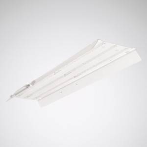 LED-armatuur in wit met rechthoekige vorm, geschikt voor plafondmontage in commerciële of industriële omgevingen.