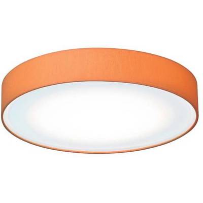Ronde plafondlamp met oranje rand en wit lichtoppervlak. Minimalistisch ontwerp, geschikt voor moderne interieurs.