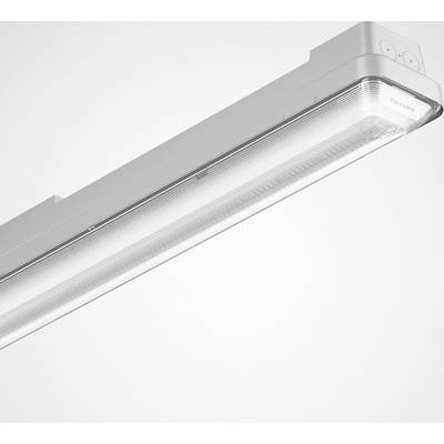Een witte LED-plafondlamp met een strak, langwerpig ontwerp, gemonteerd aan het plafond in een moderne omgeving.