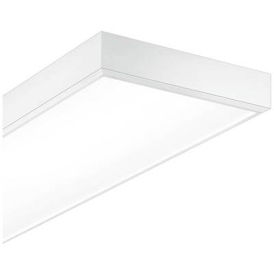 Plafondlamp met rechthoekige, witte behuizing en diffuse afdekking voor gelijkmatige lichtverspreiding.