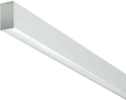 Langwerpige, moderne LED-lamp in het wit, gezien van opzij, geschikt voor kantoorverlichting.
