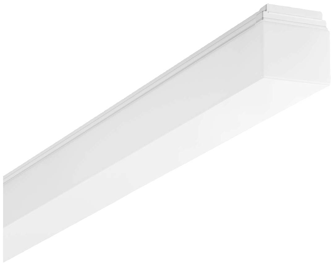 Een witte, rechthoekige plafondlamp met een strak design. Geschikt voor kantoor- of woonruimtes, zorgt voor gelijkmatige verlichting.