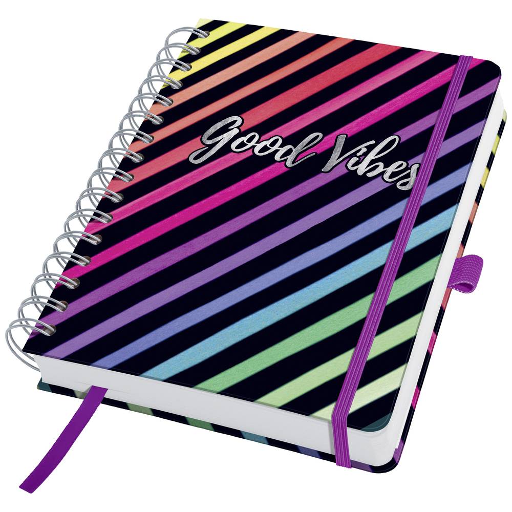 Sigel - spiraal notitieboek - A5 - Jolie -  Hardcover - 240 pagina's - dots - 120 grams papier - Dark Rainbow Vibes - SI-JN651