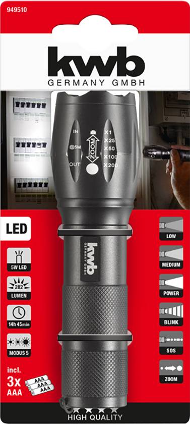 kwb Zaklamp werkt op batterijen LED Met handlus, Met stroboscoopfunctie, Instelbare puntgrootte 282 lm-1