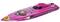 Een roze raceboot met een adelaarsontwerp en de tekst 'Rocket'. Het heeft het nummer 26 op de voorkant.