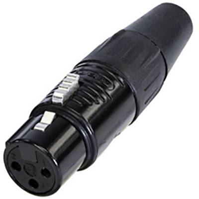 Zwarte XLR-stekker met drie pinnen, typisch gebruikt voor audioverbindingen in professionele en home-audio-toepassingen.