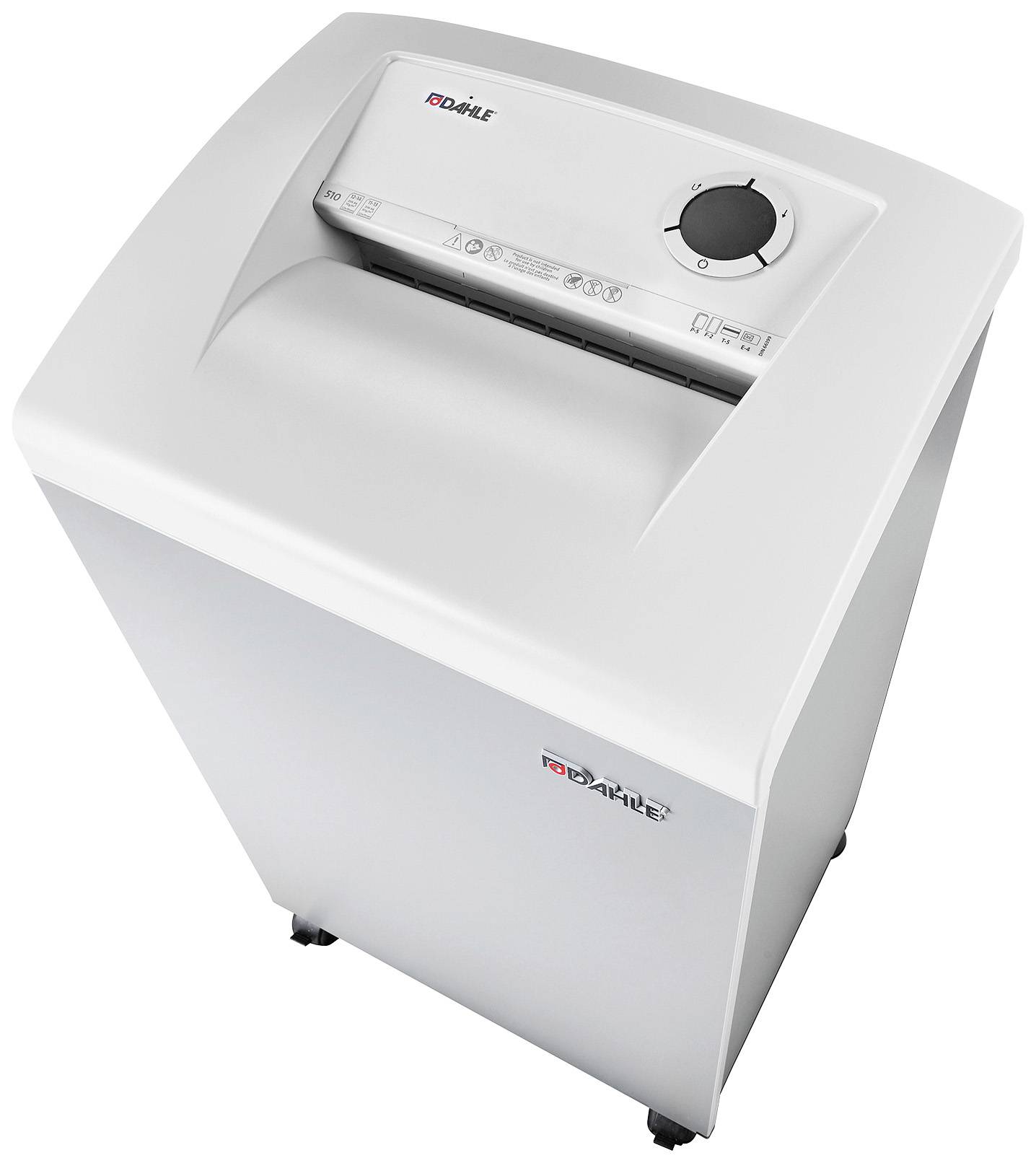 Papiervernietiger met automatische besturing, grote invoersleuf en bedieningsknop aan de bovenkant. Geschikt voor kantoren voor het veilig vernietigen van documenten.