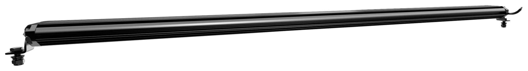 Zwart lineair licht met twee bevestigingsbeugels aan de uiteinden, mogelijk bedoeld voor gebruik in een verlichtingsinstallatie.