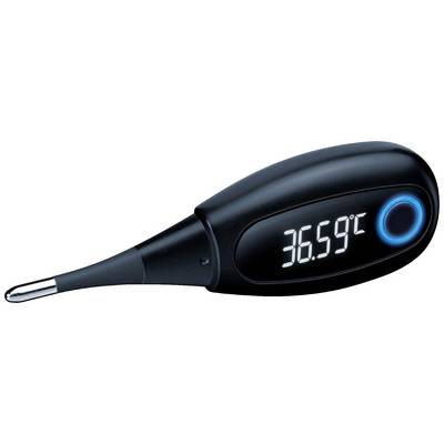 Zwart digitaal thermometer met display dat '36.5°C' weergeeft.