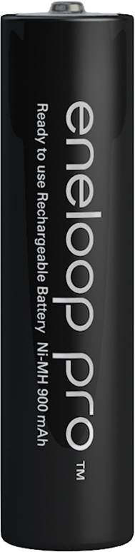 Zwarte, oplaadbare eneloop pro batterij, Ni-MH, 900 mAh.