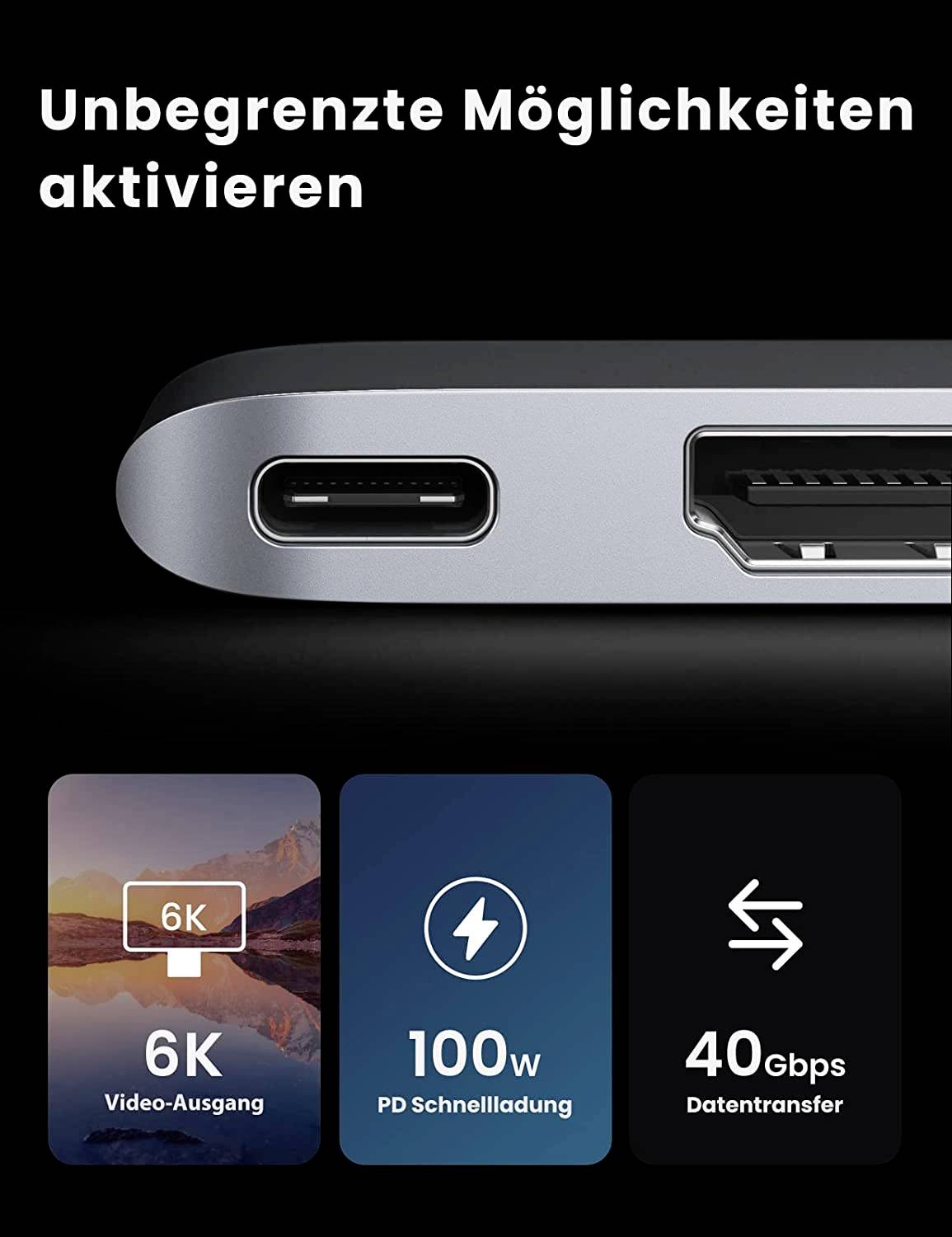 UGREEN 6-in-2 USB C Hub for MacBook Pro 80856 USB-hub 6 + 2 poorten USB-A 3.2 Gen 1, HDMI, SD, USB-C Met ingebouwde SD-k-3