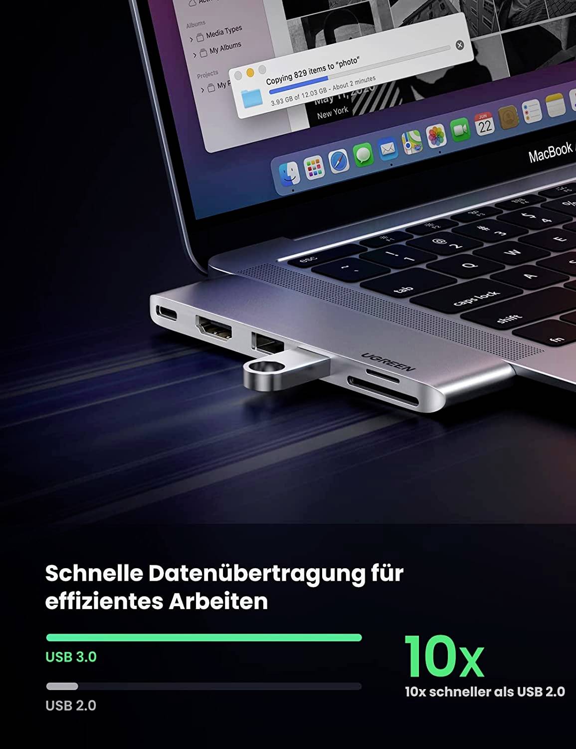 UGREEN 6-in-2 USB C Hub for MacBook Pro 80856 USB-hub 6 + 2 poorten USB-A 3.2 Gen 1, HDMI, SD, USB-C Met ingebouwde SD-k-4