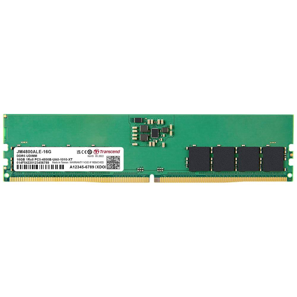 Transcend JM4800ALE-16G Werkgeheugenmodule voor PC DDR5 16 GB 1 x 16 GB ECC 4800 MHz 288-pins DIMM CL40 JM4800ALE-16G