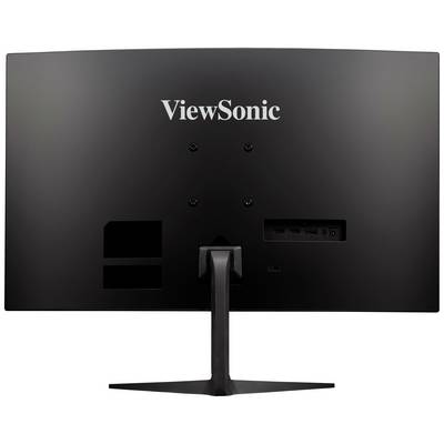 Een zwart computerscherm van achteren, merk 'ViewSonic', op een standaard, zonder zichtbare aansluitingen of merklogo's.