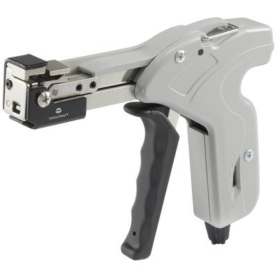Handtacker met ergonomische greep, grijs behuizing en trekker. Gereedschap voor het bevestigen van materialen zoals stof of papier.