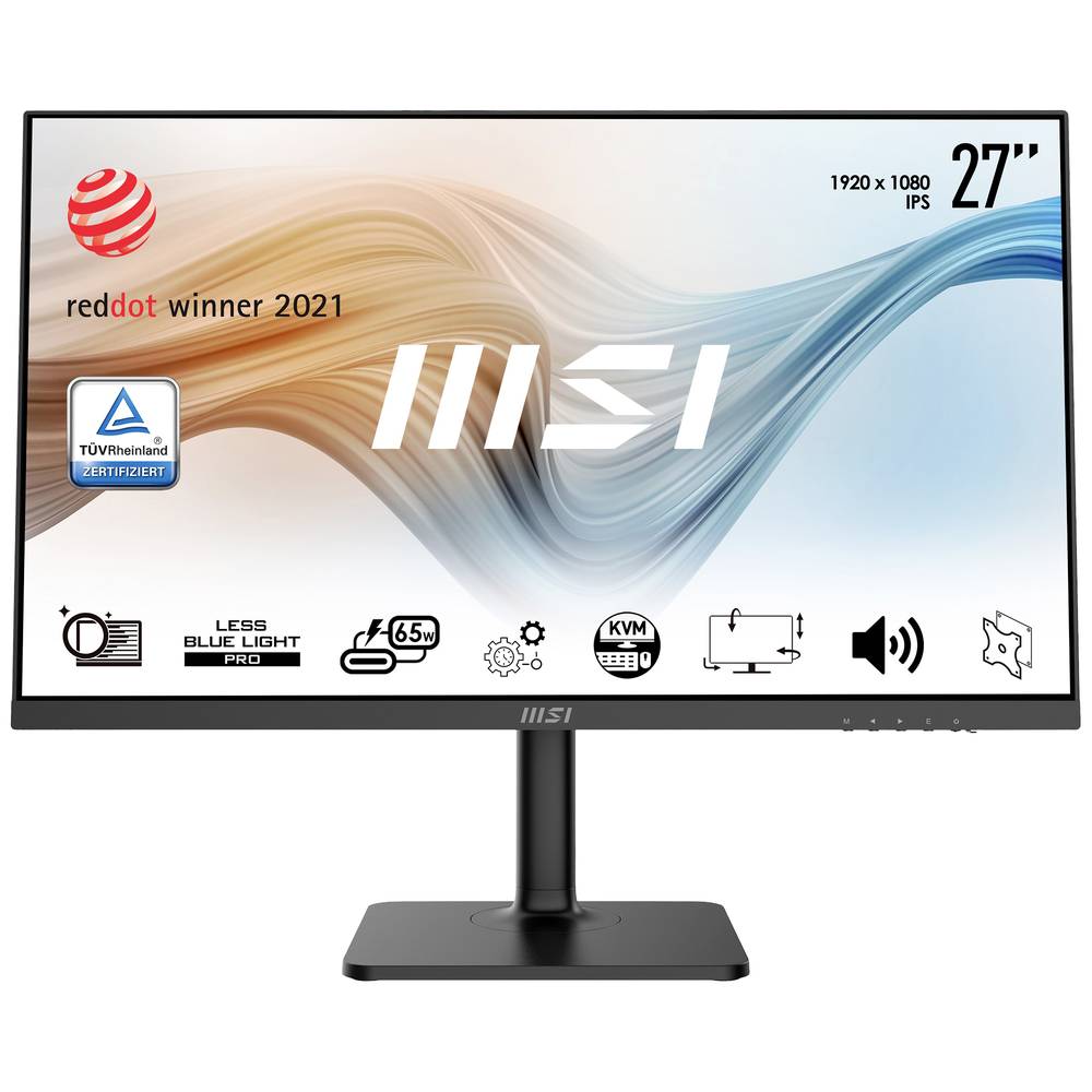 MSI Modern MD272PDE LED-monitor 68.6 cm (27 inch) Energielabel F (A - G) 1920 x 1080 Pixel Full HD 5 ms HDMI, USB-C®, DisplayPort, Hoofdtelefoon (3.5 mm