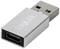 USB-adapter van LogiLink, die een USB-A-stekker omzet naar een USB-C-aansluiting. Zilverkluis behuizing met logo-opdruk.