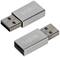 Twee zilveren USB-adapters met het opschrift 'LogiLink', één met een vrouwelijke en de andere met een mannelijke aansluiting, op een witte achtergrond.
