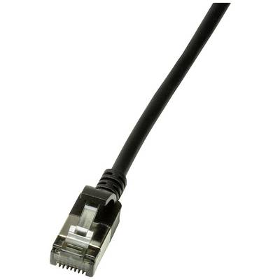 Een zwart Ethernet-kabel met een RJ45-connector aan het uiteinde.