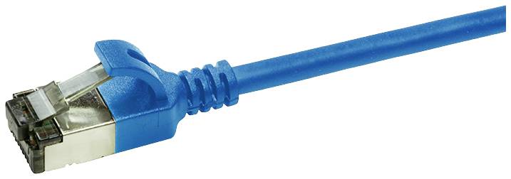 Blauw Ethernet-kabel met RJ45-connector, gebruikt voor netwerkverbindingen in computernetwerken.