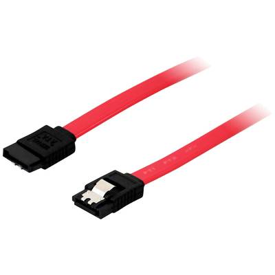 Een rood SATA-kabel met zwarte aansluitingen dat wordt gebruikt om interne computercomponenten zoals harde schijven en moederborden te verbinden.