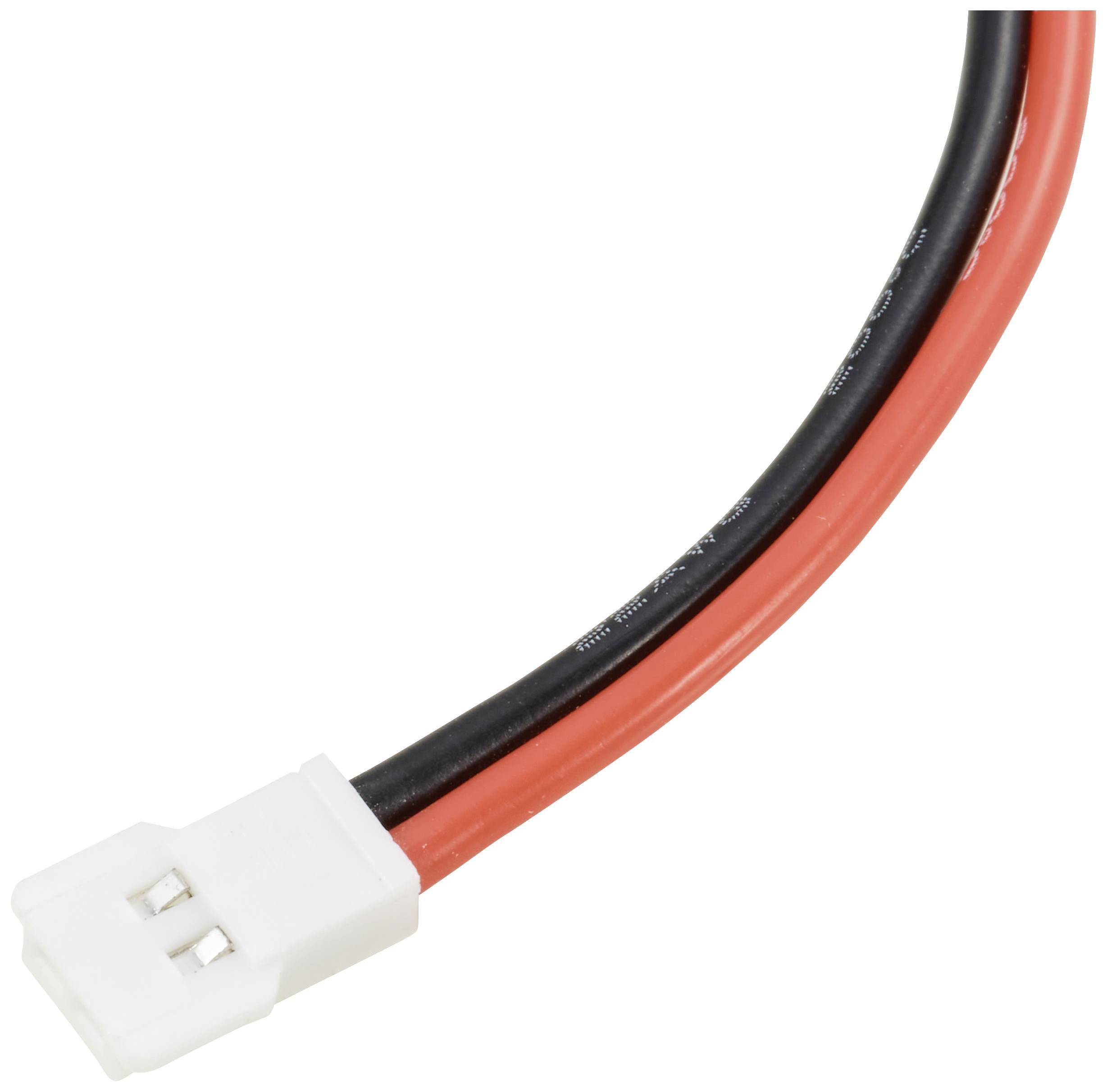 Een rood en een zwart kabel met een witte stekker.