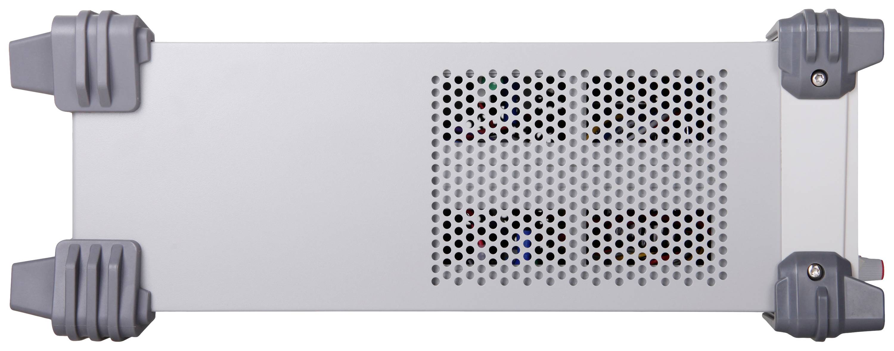 Grijs elektronisch apparaat met ventilatiesleuven en rubberen hoeken, vermoedelijk een technisch laboratoriumapparaat of meetinstrument.