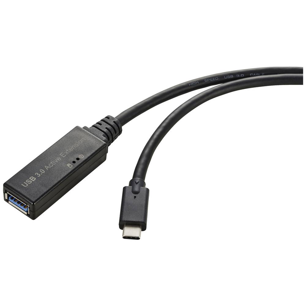 Renkforce USB-kabel USB 3.2 Gen1 (USB 3.0 / USB 3.1 Gen1) USB-C stekker, USB-A bus 5.00 m Zwart Actief met signaalverst